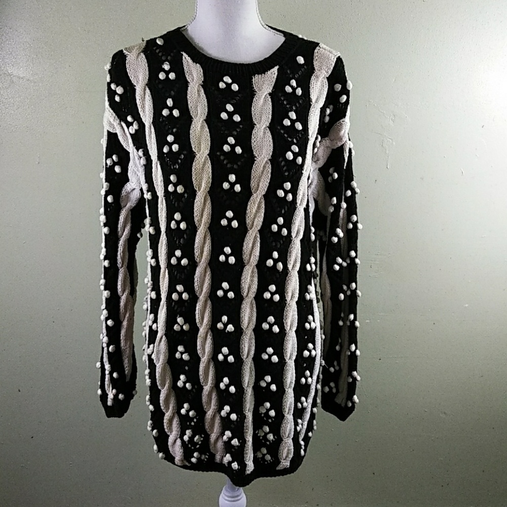 Vintage Cable Knit Tunic Length Sweater M/L